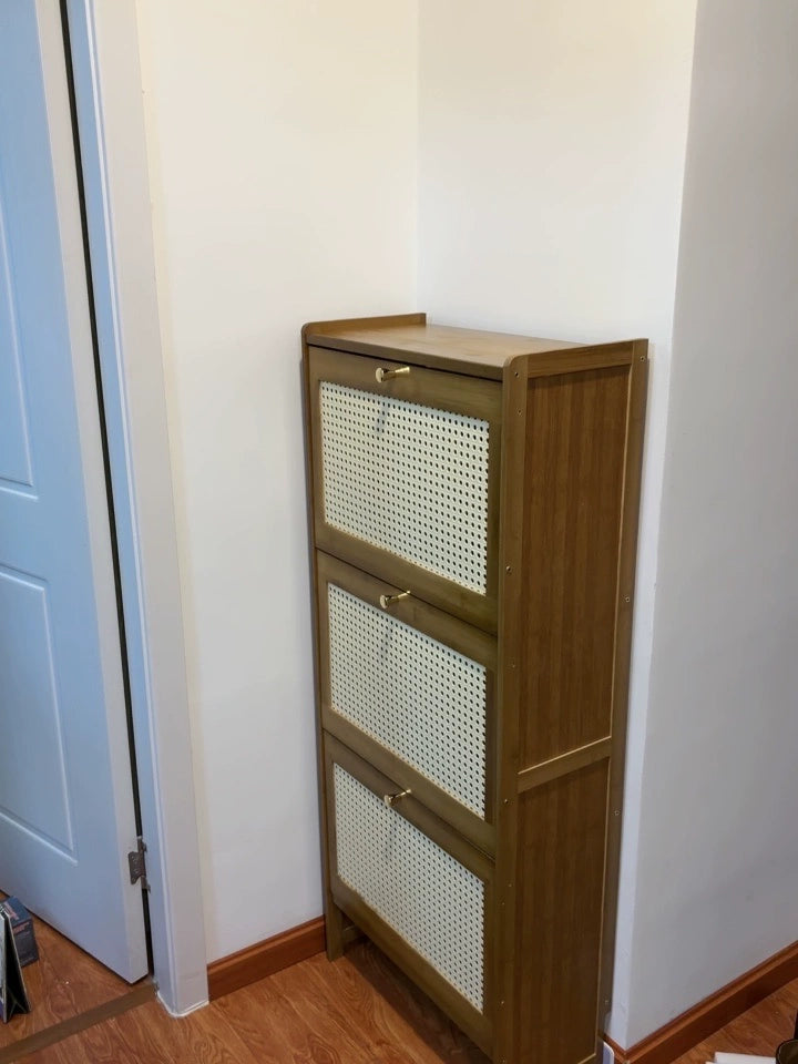 Bamboo Multi-layer Shoes Organization Rattan Flip Shoe Rack Living Room Against The Wall Boot Shelf Versatile Storage Cabinet