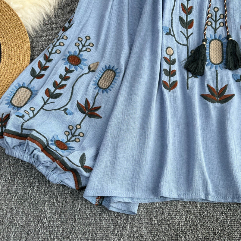 Estate primavera autunno donne Sexy ricamato manica svasata camicetta camicetta donna manica lunga retrò allentato Boho camicetta top femminile
