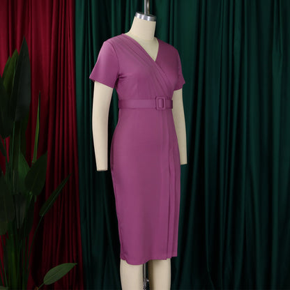 Abito aderente elegante da donna maniche corte avvolgente scollo a V cintura in vita modesta abito da chiesa abiti estivi femminili abiti di classe africani