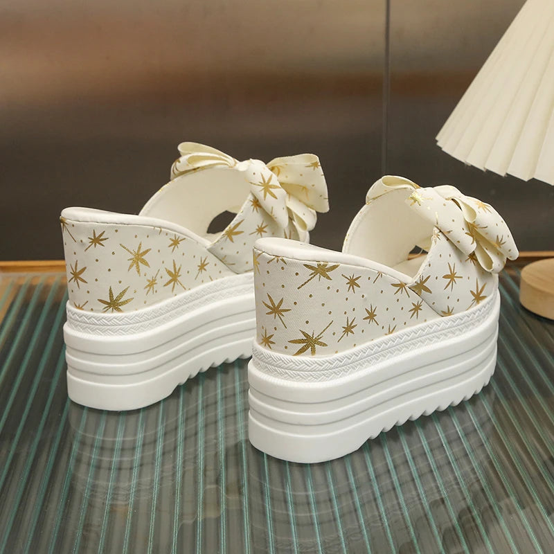 LazySeal 12 cm Super High Women Slides Sandalo Farfalla Nodo Dec Scarpe da sposa da donna Modello foglia d'acero Nuova piattaforma Scarpe estive