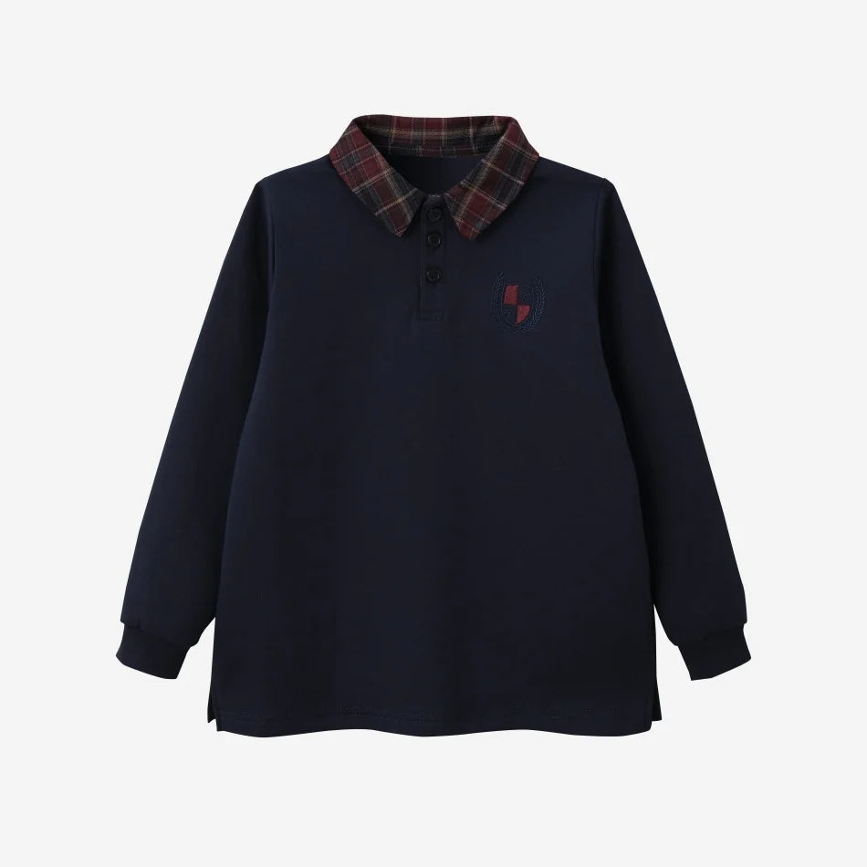 (Spedizione in 1 giorno) Collezione AW26 Denim Varsity, felpa in denim blu navy con ricami, tessuto per l'abbigliamento da giorno, abbigliamento per fratelli e sorelle
