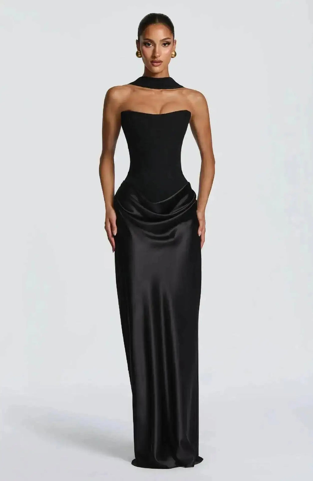 Giyu Sexy Satin Evening Club Abiti da festa Donna 2025 Estate senza spalline con spalle scoperte Lisca di pesce increspato Maxi abito lungo Abito elegante