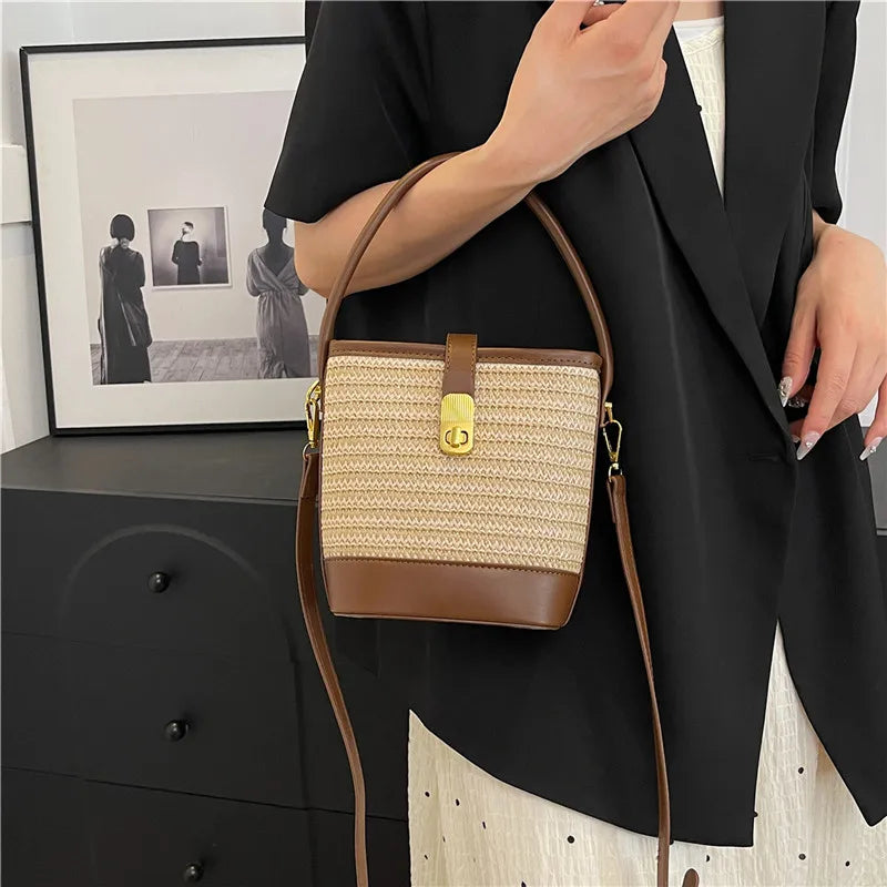 Tendenze moda donna borsa a secchiello di paglia donna estate borse a tracolla tessute a mano borsa per la spesa da donna nuove borse da spiaggia borse