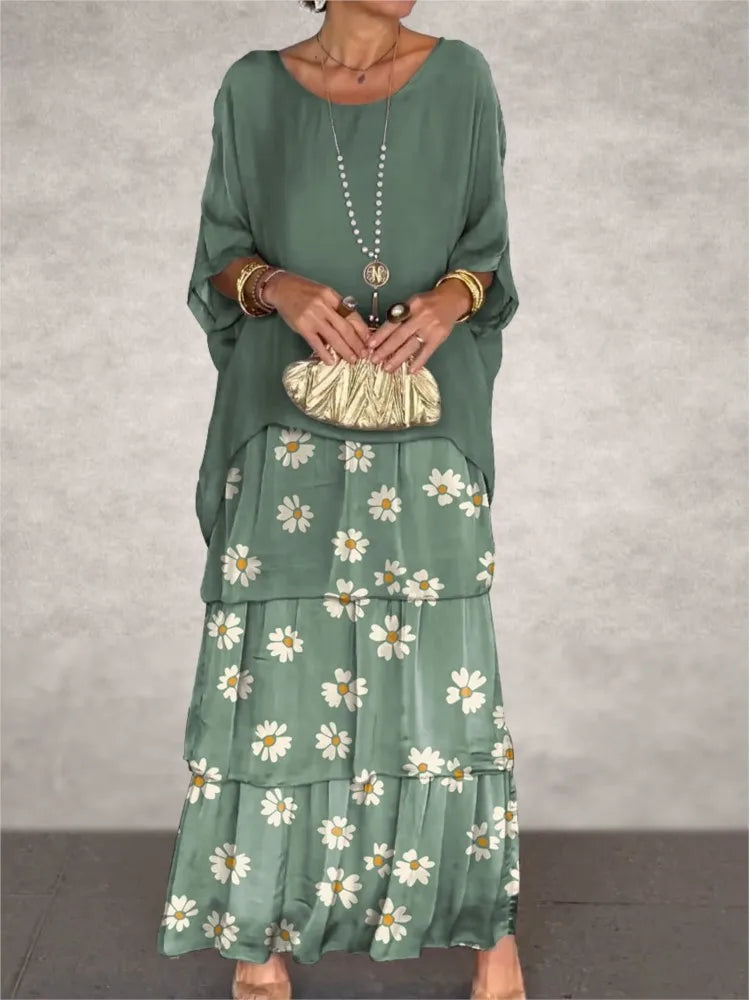 Abiti eleganti da donna in chiffon solido Primavera Autunno O-Collo Abito femminile con volant a strati Mezza manica Torta Abito lungo da vacanza al mare