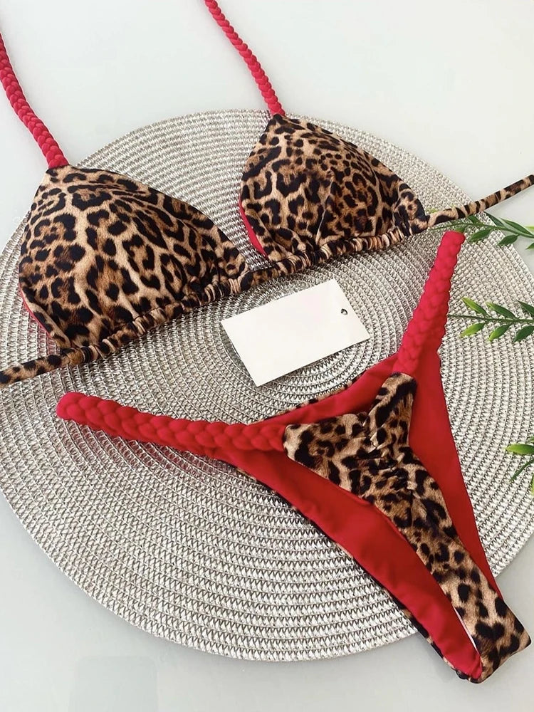 RUOTONGSEPT Bademode Damen Leopard Print Brazilian Bikini Set Sexy Tanga Badeanzug Zweiteiler Damen 2023 Strandmode