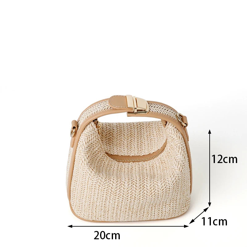 Yogodlns Borsa estiva piccola in paglia Borsa a tracolla alla moda Borsa a tracolla a secchiello intrecciata Borsa da spiaggia casual al mare Borsa con manico per ragazze