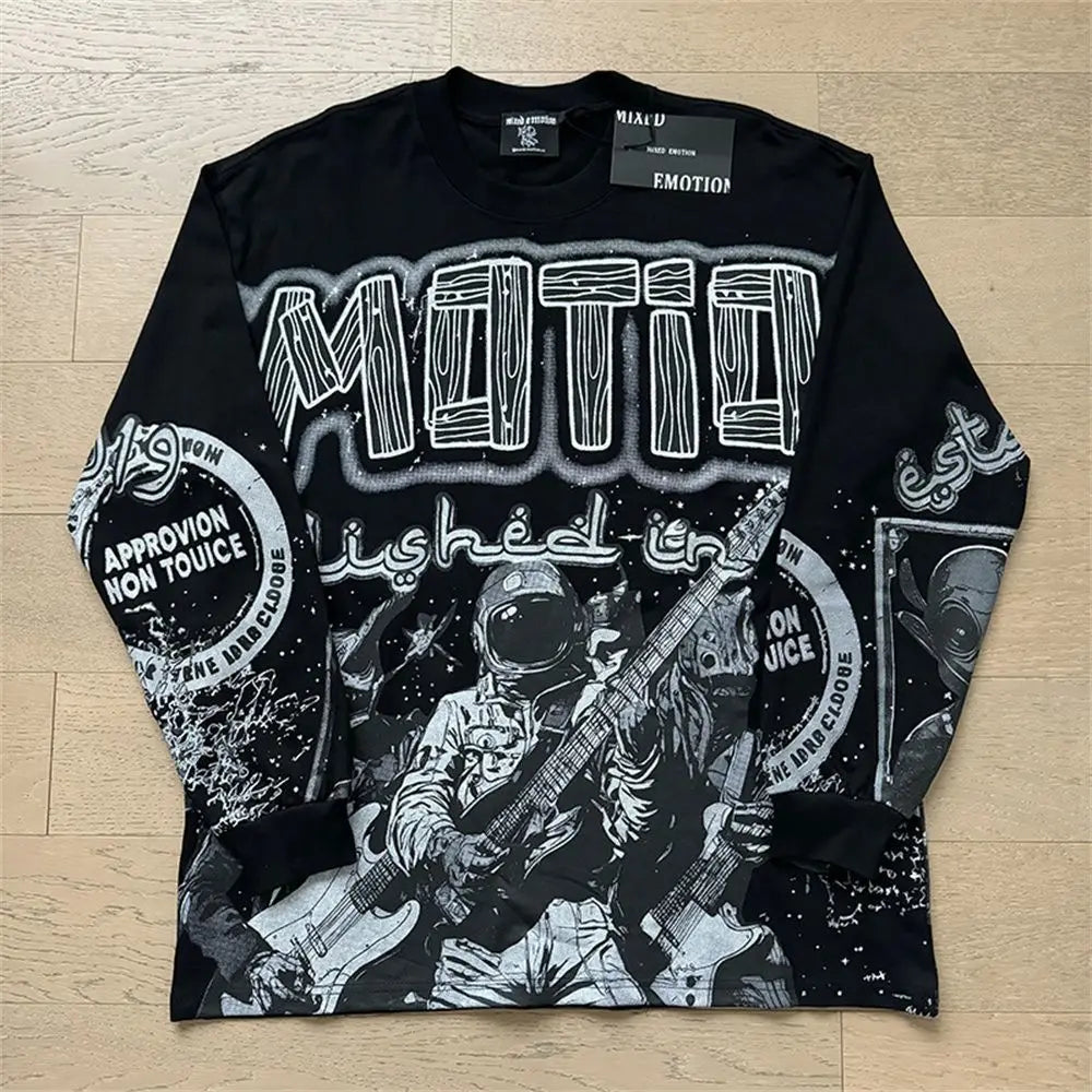 EMOTIONE MISTA T-shirt a maniche lunghe Uomo Donna High Street Stampa completa 100% cotone Girocollo Hip Hop Top oversize