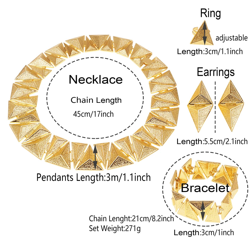 Parures de bijoux pour femmes, design personnalisé, collier plaqué or, boucles d'oreilles losanges, bague, bracelet, bijoux de mariage nigérians