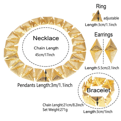 Parures de bijoux pour femmes, design personnalisé, collier plaqué or, boucles d'oreilles losanges, bague, bracelet, bijoux de mariage nigérians
