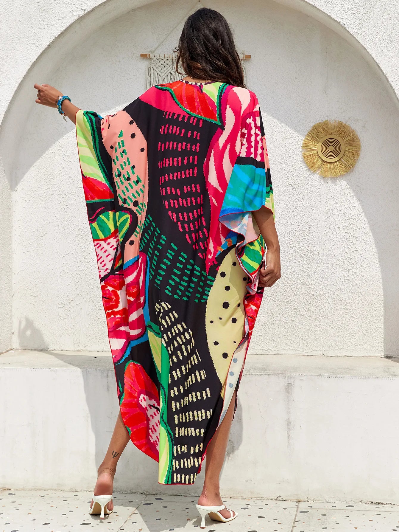 Abiti caftano da donna con stampa floreale taglie forti Costume da bagno taglie forti Copricostume estivo Abito da spiaggia caftano loungewear