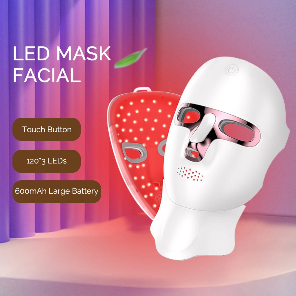 Maschera facciale a LED a 7 colori Viso e collo Photon Ringiovanimento della pelle Sbiancamento Stringere Collo ricaricabile Cura del viso Trattamento di bellezza