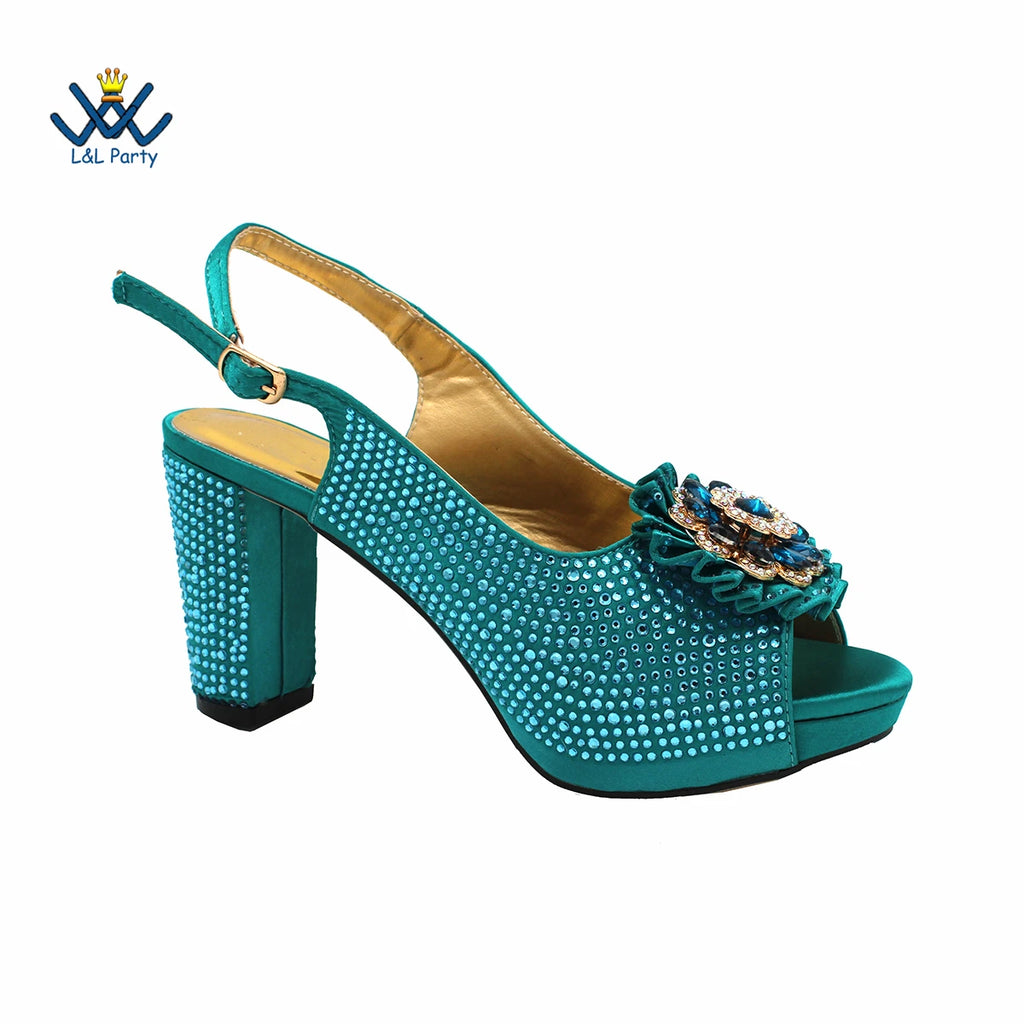 New Design Peep Toe African Spring Autumn Lady Shoes and Bag Set in Gold Color Women Sandal in Wedding