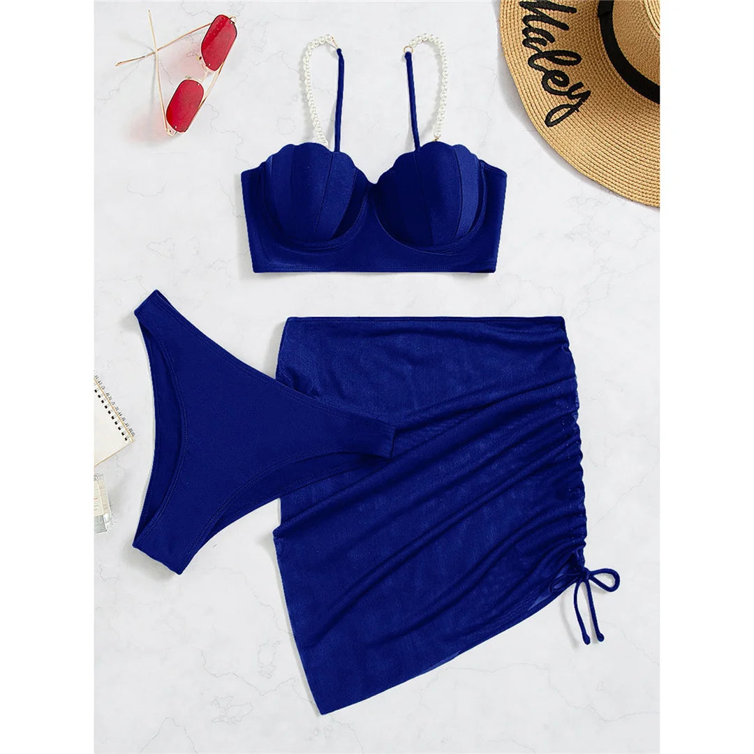 S - XL perle Bikini Push Up costume da bagno donna costumi da bagno donna Bikini a tre pezzi con reggiseno coppa bagnante costume da bagno Swim V4302