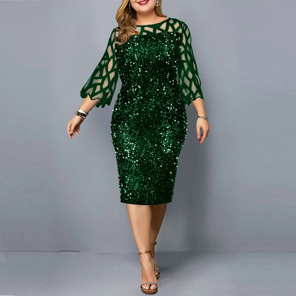 2022 donne lucide abiti da festa taglia M-5XL abiti da sera O collo pizzo manica corta guaina vintage paillettes abito da sposa signore