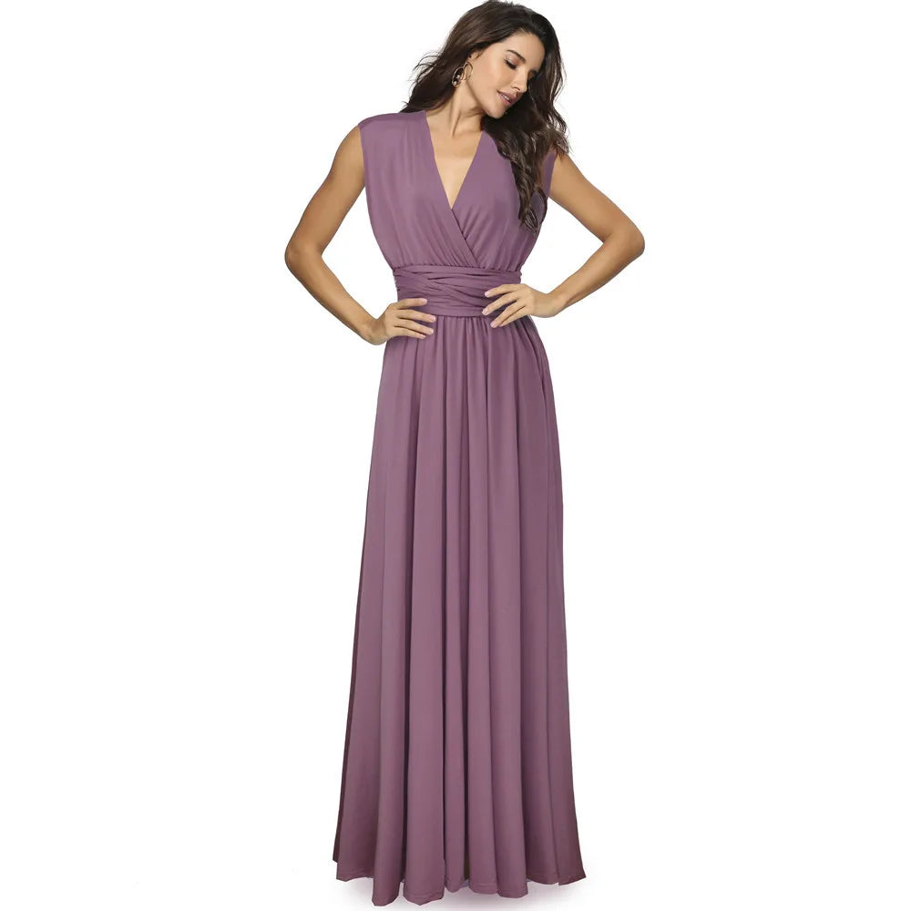 Abito formale da donna elegante da sera lungo con scollo a V profondo abito convertibile multistrato maxi abiti greci abito da festa di nozze
