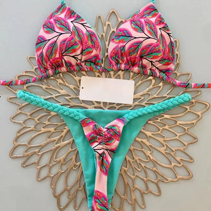 Nouveau bikini femme à imprimé fendu Maillot de bain mode G-string Vacances à la plage
