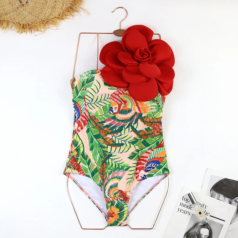 Costume da bagno floreale con stampa floreale con volant monospalla blu Set copricostume singolo micro monokini costumi da bagno sexy per ragazze Summer Beach