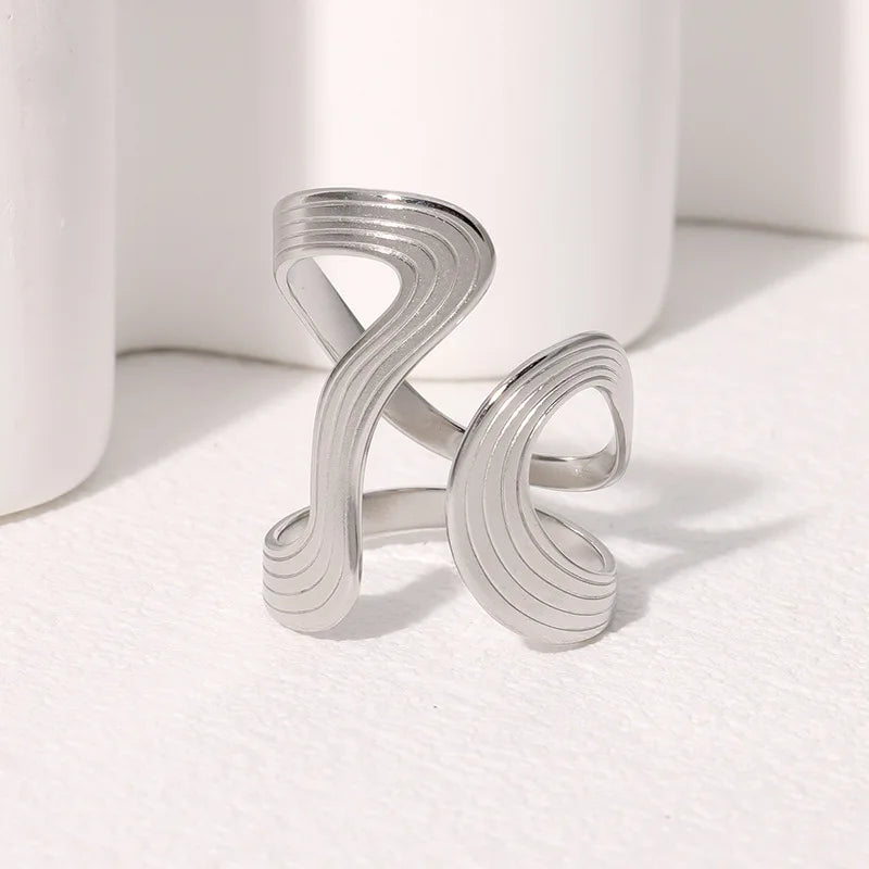 Anello personale grande in acciaio inossidabile antiruggine, elegante, creativo, minimalista, in metallo, gioielli impermeabili per le donne