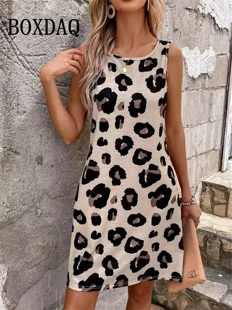 Abiti con stampa a righe Abiti estivi eleganti da donna Moda Abito a trapezio senza maniche allentato 2025 Vestito estivo Abito casual taglie forti