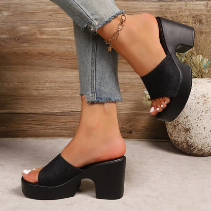 Sandali da donna estivi Sandali con plateau spessi open-toe Infradito da esterno Tacco grosso Moda minimalista Tacchi alti Scarpe da donna
