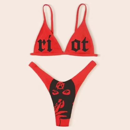 2025 Goth Swimsuit Two-piece Letters Skull Printed Bikinis Set for Women Micro Biquini Sport Bathing Suit Female Bodysuit