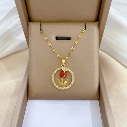 Squisito micro intarsiato zircone farfalla nappa collana per le donne gioielli girocollo in acciaio inossidabile luna farfalla fiore clavicola