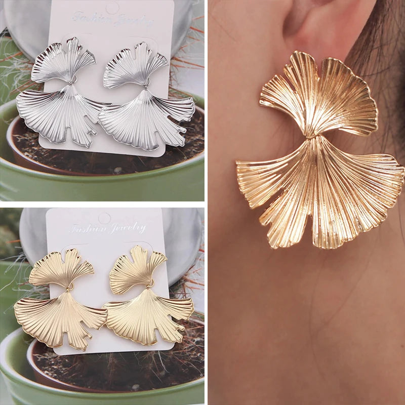 Moda geometrica color oro Ginkgo Biloba forma di foglia orecchino a goccia personalità creativa semplice punk donna ciondola gioielli orecchino