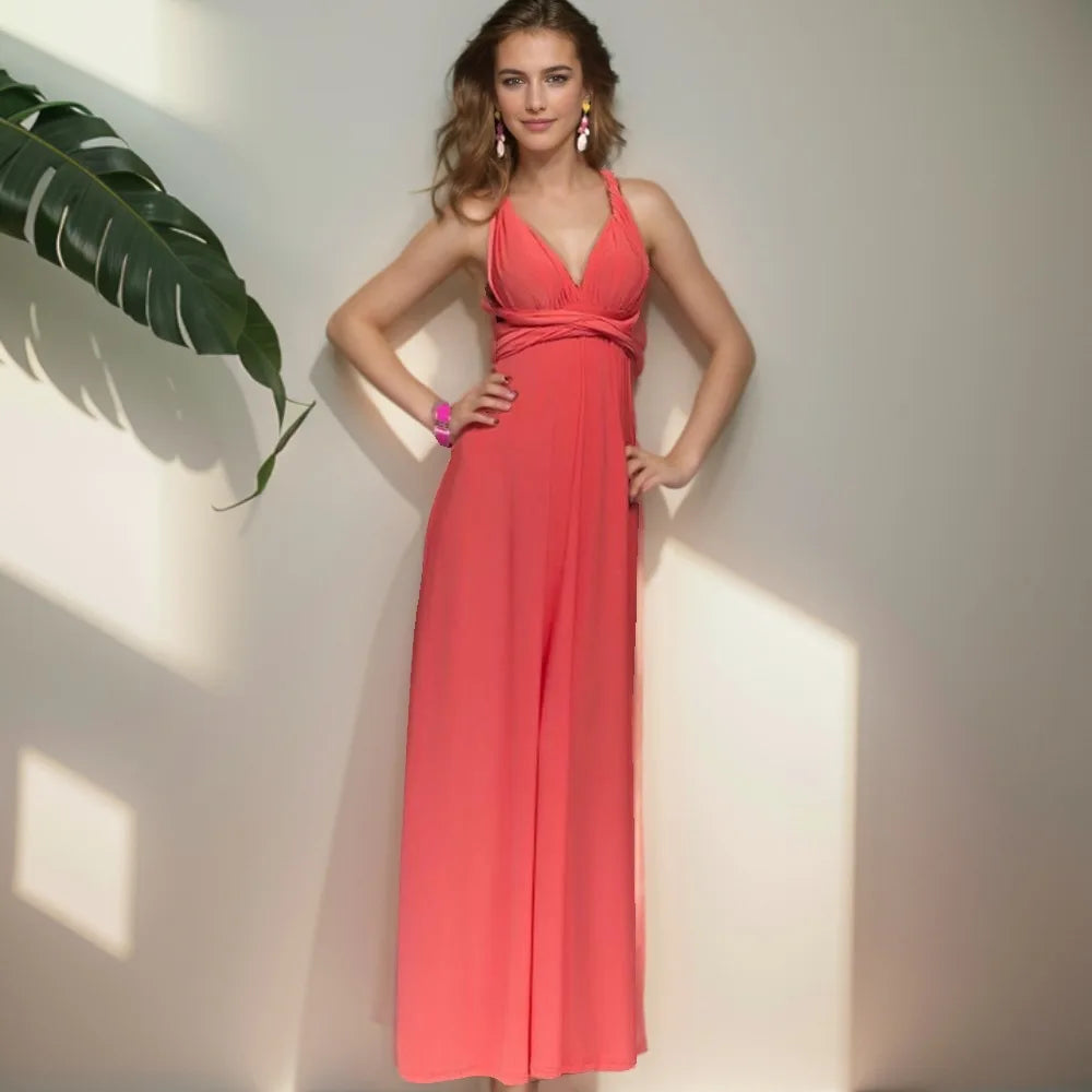 Abito formale da donna elegante da sera lungo con scollo a V profondo abito convertibile multistrato maxi abiti greci abito da festa di nozze