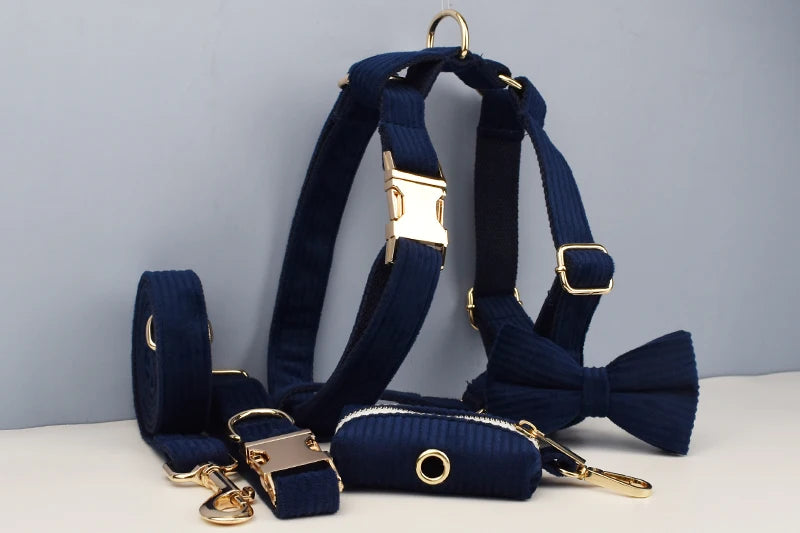 Set di collare e guinzaglio per cani in velluto a coste blu violaceo, con targhetta personalizzata incisa, accessori per animali domestici, guinzaglio per cani in velluto a coste17
