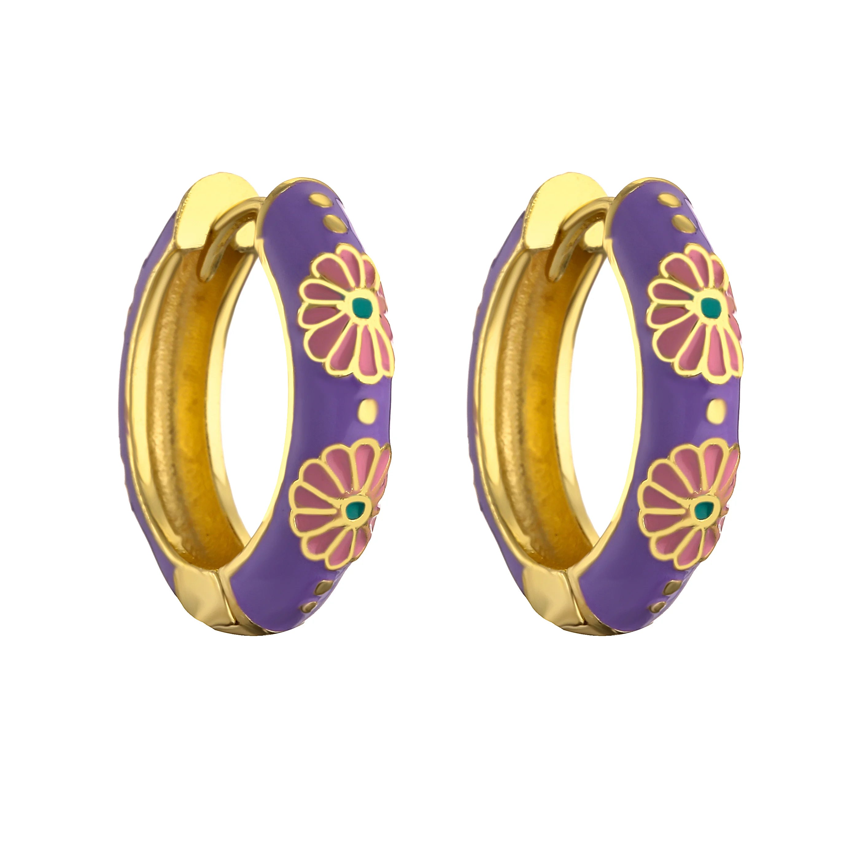 HECHENG, Orecchini a cerchio piccoli con fiori smaltati vintage Dichiarazione geometrica alla moda Cerchio rotondo Huggie Orecchino Gioielli di moda Brincos