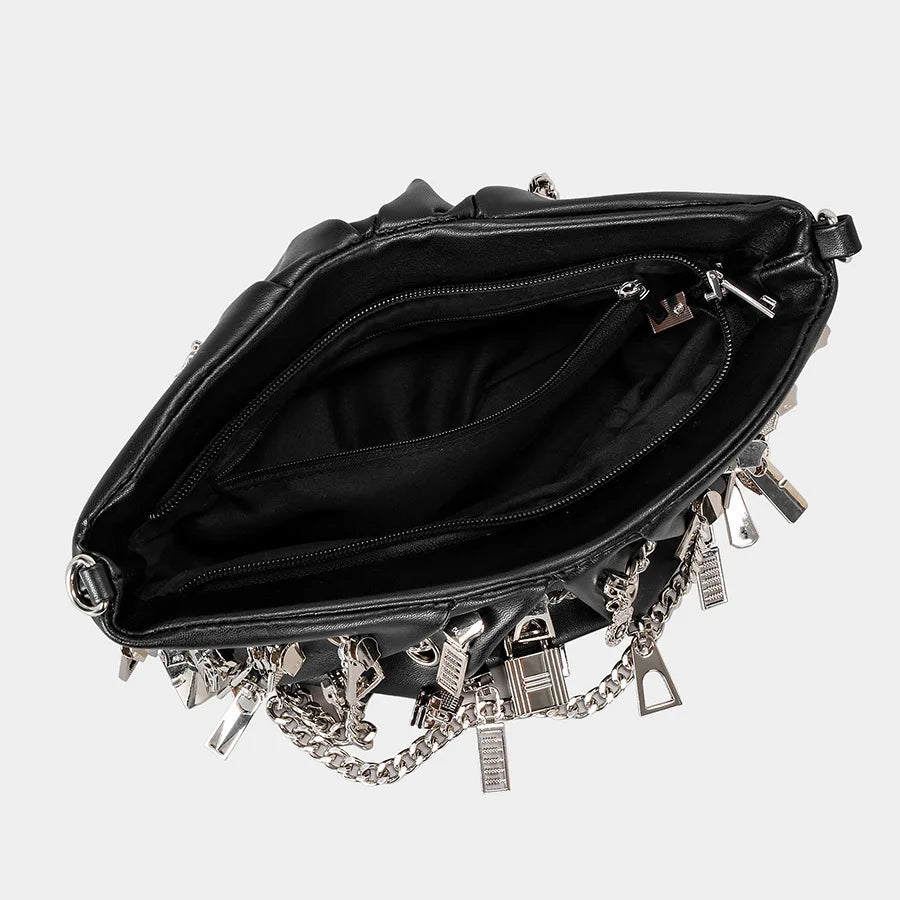 Borsa per ascelle con gnocchi increspato stile punk 2025 Borse a tracolla da donna con decorazione per la testa con cerniera multipla Borse Y2K per ragazza piccante