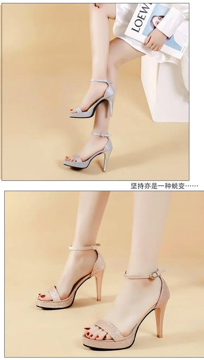 Comemore nuovi sandali con tacco alto donna sandali con tacco estivo Glitter décolleté neri scarpe da sposa classiche per feste su sandali con plateau scarpe da donna sandali con tacco tacchi donna sandali donna estivi