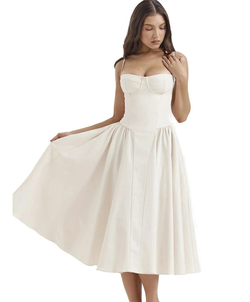 Elegante abito longuette con cinturino per spaghetti da donna Party Slim A Line Solid Bretelle Abiti da donna Nuova moda primavera estate Abiti sexy