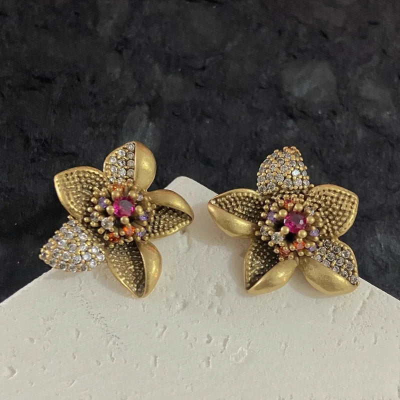 Fashion Jewelry Vintage Temperament High Quality Glass Flower Earrings For Women Female Party Wedding Gift Hot Sale