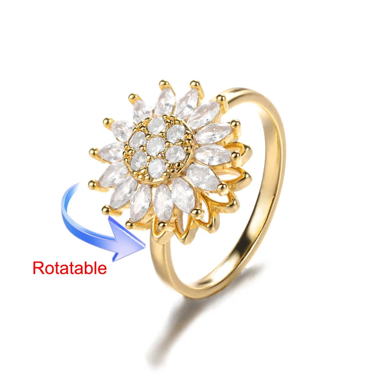 Anelli di ansia rotanti a quattro trifogli per le donne Anello nuziale regolabile in acciaio inossidabile color oro Anelli regalo di gioielli estetici