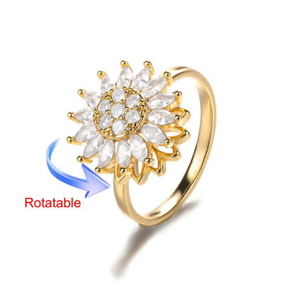 Anelli di ansia rotanti a quattro trifogli per le donne Anello nuziale regolabile in acciaio inossidabile color oro Anelli regalo di gioielli estetici