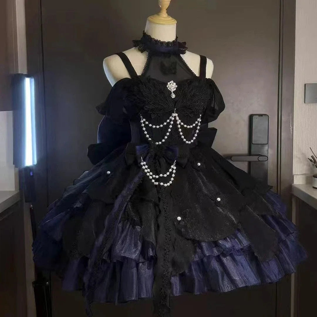 Sweet Lolita Y2k Mini abiti da donna patchwork in pizzo manica corta fasciatura elegante abito da festa corto vintage francese estivo femminile