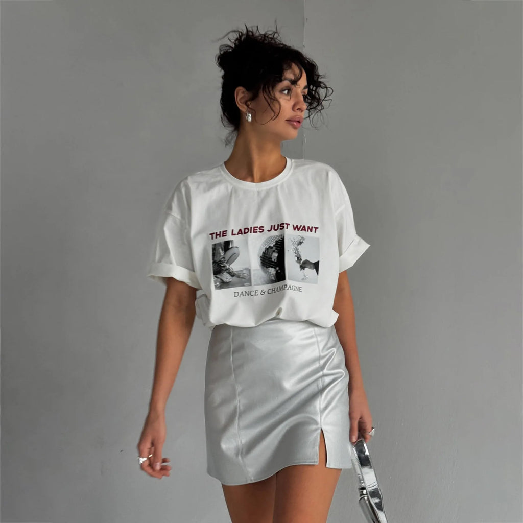 Moda europea americana lettera stampa grafica maglietta da donna anni '90 design Y2K Hip Hop High Street maniche corte coppia top