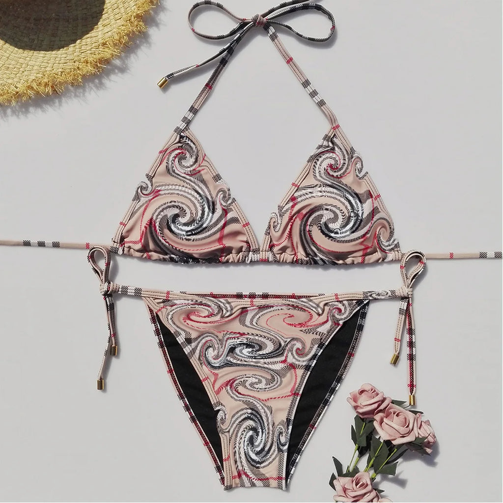 Sexy Slim Fit Dreipunkt-Bikini, zweiteiliges Badeanzug-Set mit Brustpolster ohne Bügel für erwachsene Frauen, sportlich, modisch, Polyester