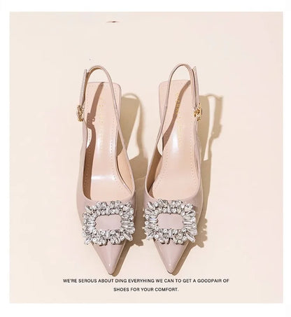 Damen Sandalen Sommer Damenschuhe Neu Spitze Zehenpartie Flache Schuhe Nude Rosa Diamanten Niedriger Absatz Slingback Schuhe Elegante Damenschuhe