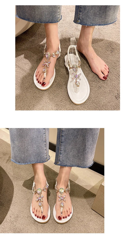 Appartamenti estivi Sandali Delle Donne di Cristallo Clip Toe Pantofole di Tendenza di Marca di Lusso Scarpe Da Donna Spiaggia Causale Presentazioni Aziende Produttrici Giochi Mujer Zapatos 2023