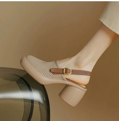 Sandali estivi Punta tonda Scava fuori Sandali con tacco alto per donna Sandali con plateau Zapatos Mujer Tacco grosso Scarpe di pelle di pecora Verde