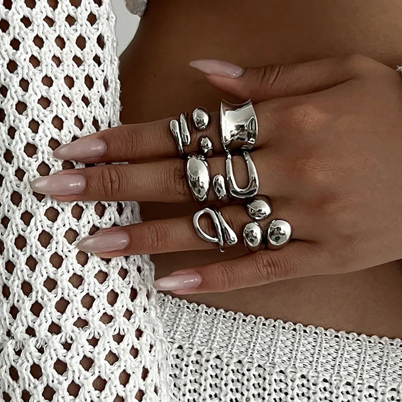 Anelli di metallo vintage di moda per le donne Regalo Punk Hip Hop Oro Argento Colore Irregolare Knuckle Joint Ring 14 pezzi / set