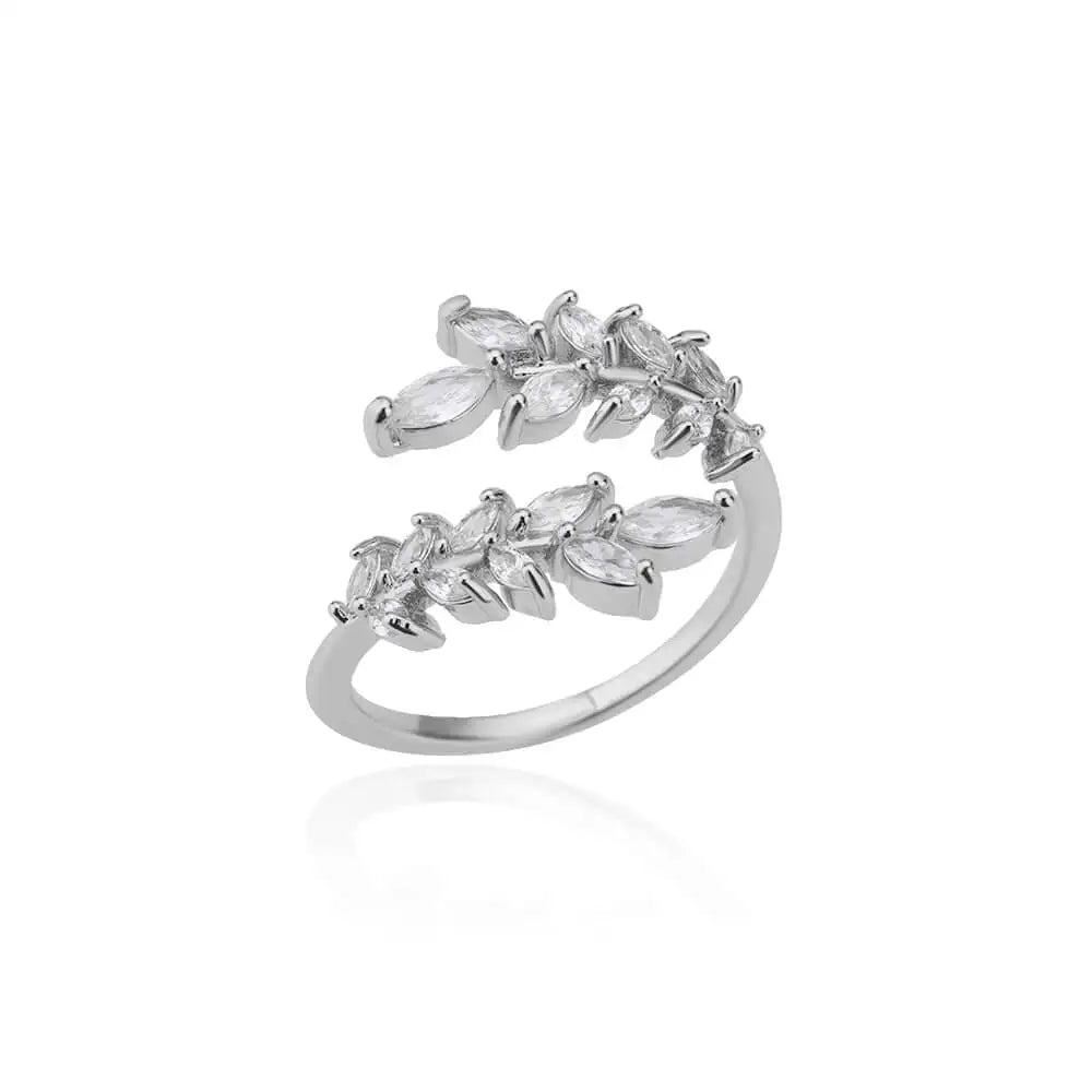 Anelli a foglia a doppio strato con zirconi di lusso per le donne Anello in acciaio inossidabile color oro Boho Coppia gioielli Accessori anelli mujer