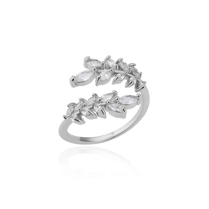 Anelli a foglia a doppio strato con zirconi di lusso per le donne Anello in acciaio inossidabile color oro Boho Coppia gioielli Accessori anelli mujer