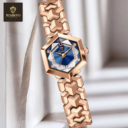 BINBOND Orologi da donna eleganti delle migliori marche Orologio da polso da donna con specchio a rombo alla moda Orologio al quarzo originale con quadrante con diamanti impermeabile