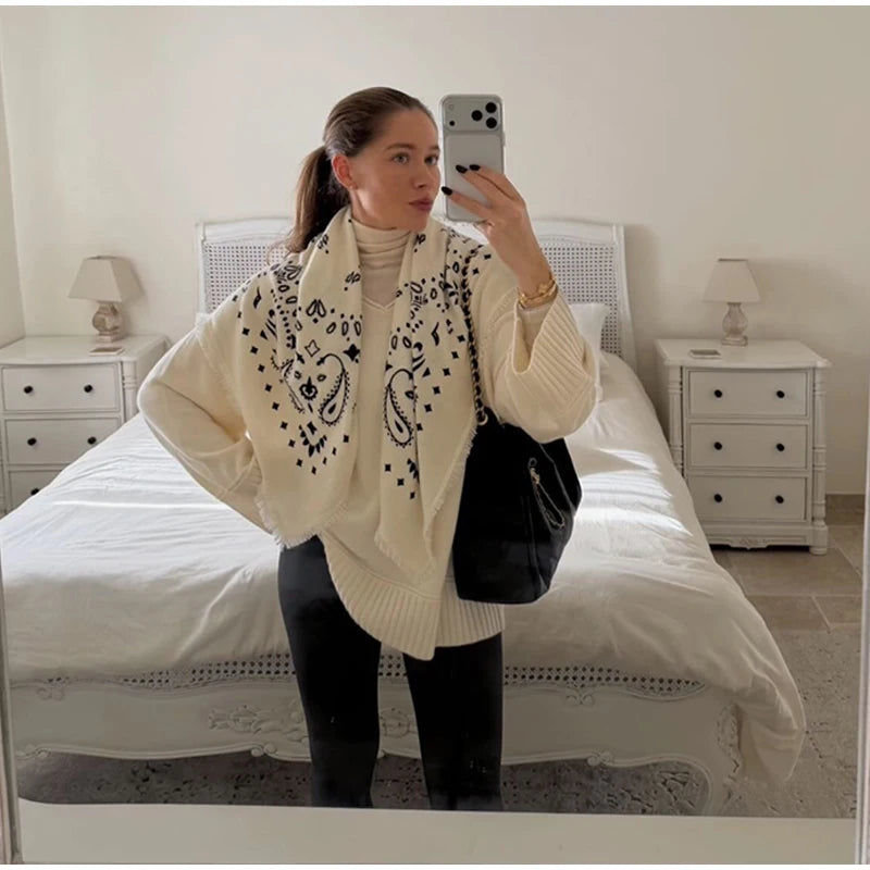 Giacca in maglia con stampa paisley per donna, colletto alto, maniche raglan, chiusura a zip, tasca frontale, cardigan autunnale 2026, giacca retrò ampia.
