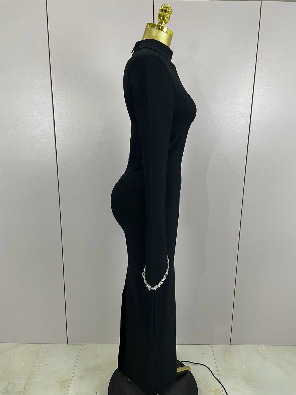 Abito lungo aderente con fasciatura aderente con diamanti a maniche lunghe sexy 2025 Abiti da compleanno di lusso per feste da sera eleganti per celebrità da donna