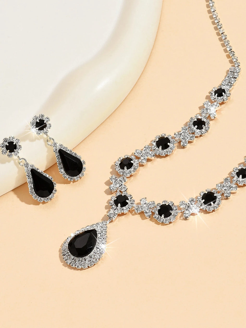 3 pezzi di collana da donna con gocce di cristallo e orecchini set per accessori per abiti da sera da sposa