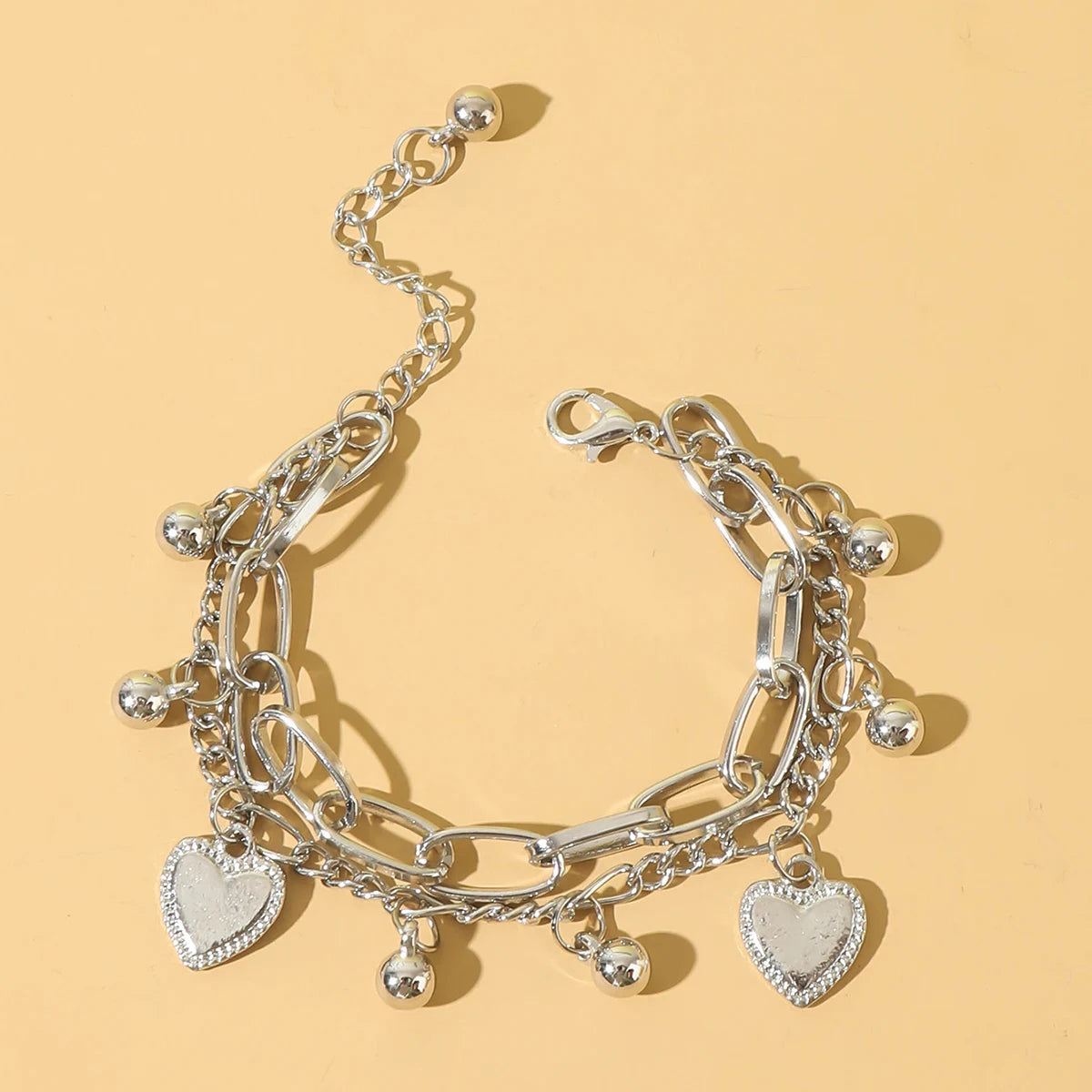 1 pezzo di braccialetto da donna con ciondolo amore a doppio strato in metallo minimalista e alla moda, accessorio moderno e versatile -2061